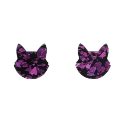 Erstwilder Cat Head Chunky Glitter Resin Stud Earrings - Purple^ Essential Earrings