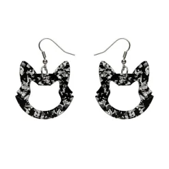 Erstwilder Cat Head Chunky Glitter Resin Drop Earrings - Silver^ Essential Earrings