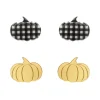 Erstwilder Pumpkin Patch Stud Earrings Set - Gold & Black Gingham^ Essential Earrings