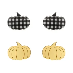 Erstwilder Pumpkin Patch Stud Earrings Set - Gold & Black Gingham^ Essential Earrings