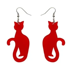 Erstwilder Sitting Cat Bubble Resin Drop Earrings - Red^ Essential Earrings
